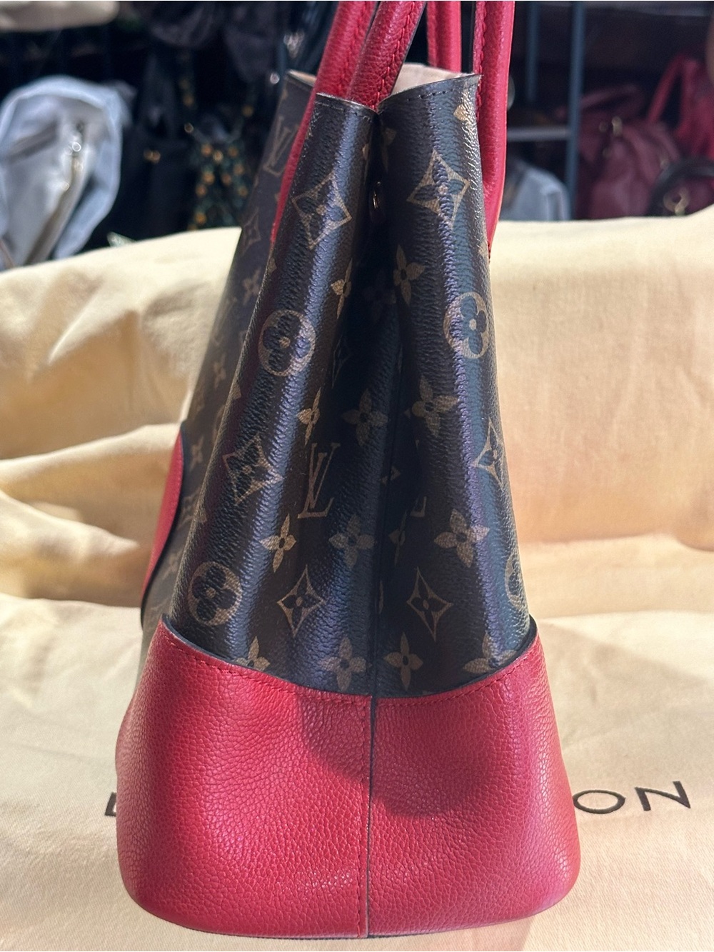 Louis Vuitton Monogram Canvas Flandrin Tote with Red Leather Accents 12x10.5” - Picture 4 of 6